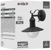 Avide Επιτοίχιο Φωτιστικό Εξωτερικού Χώρου Imperial 1xE27 IP44 Μαύρο